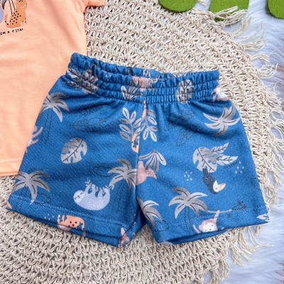 Conj. Camiseta Aventura Selvagem à Vista e Bermuda - Laranja